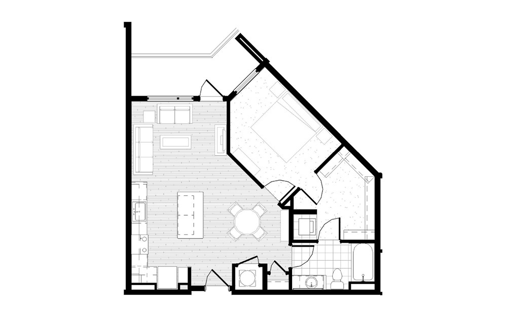 A16 - 1 bedroom floorplan layout with 1 bath and 781 square feet.